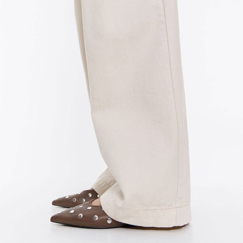 Pointed shallow mouth low heel rivet white single shoe belt buckle thick heel soft small leather shoes