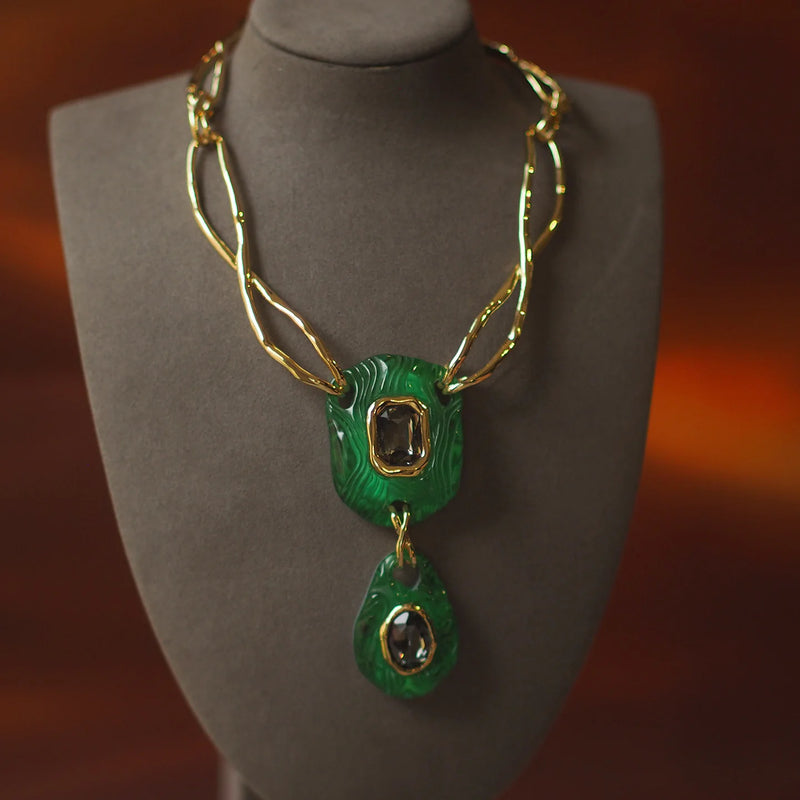 Alexis Bittar–Inspired Emerald & Crystal Statement Necklace
