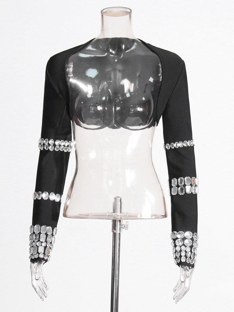 Slim fit and slim cardigan with a niche design sense Heavy duty diamond inlaid ultra short jacket for women