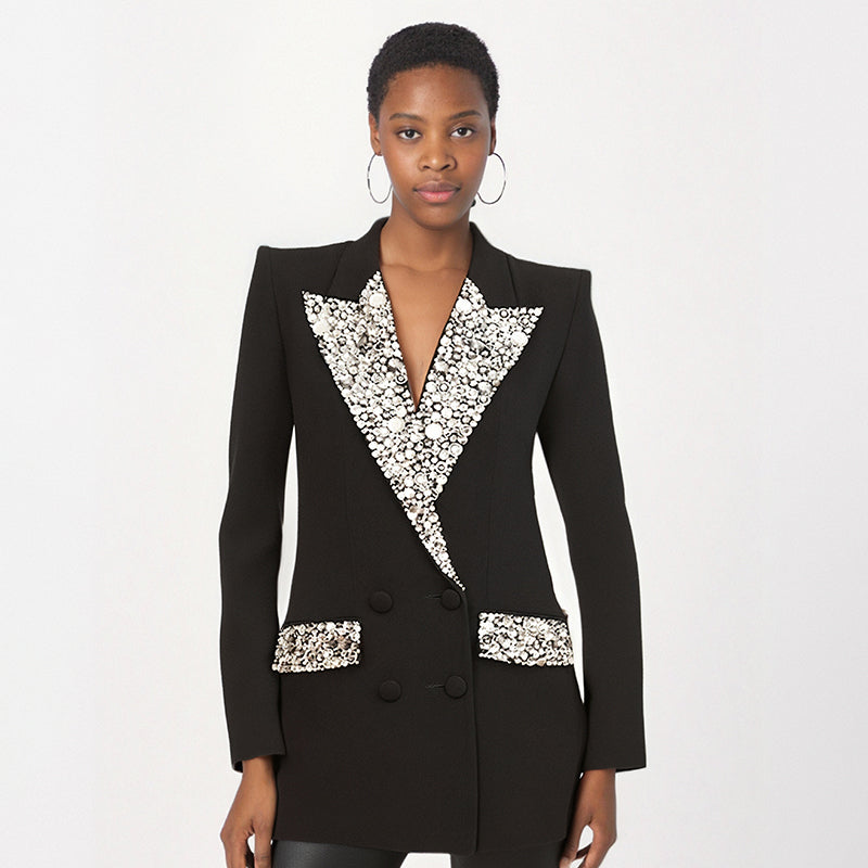 Handmade gorgeous heavy work nail bead inlaid diamond slim fitting long suit jacket