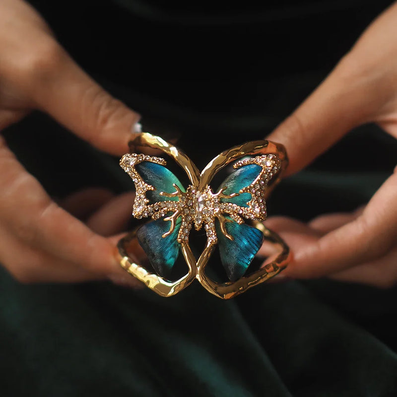 Alexis Bittar Butterfly Brushed Adjustable Design Retro Vintage Opening Bracelet
