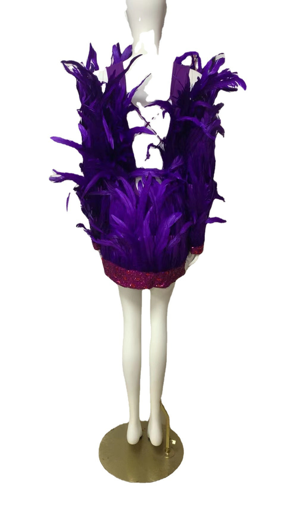 Women's Purple Luxury Feather Long Sleeve Sequin Patched Open Back Sexy Mini Dress Elegant Celebrity Party Dress
