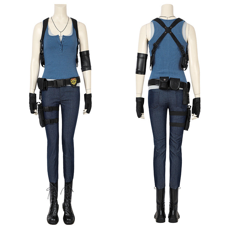 ame Jill Valentine Cosplay RE 3 Costume Women's Top Pants Suit Shoulder Bag Straps Accessories Halloween Carnival Outfit