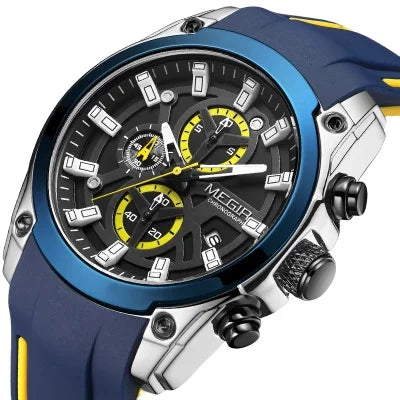 MEGIR 2144 G Mens Watch Fashion Blue Silicone Gift Wristwatch Luxury Luminous Waterproof Watches Men Wrist Relogio Masculino