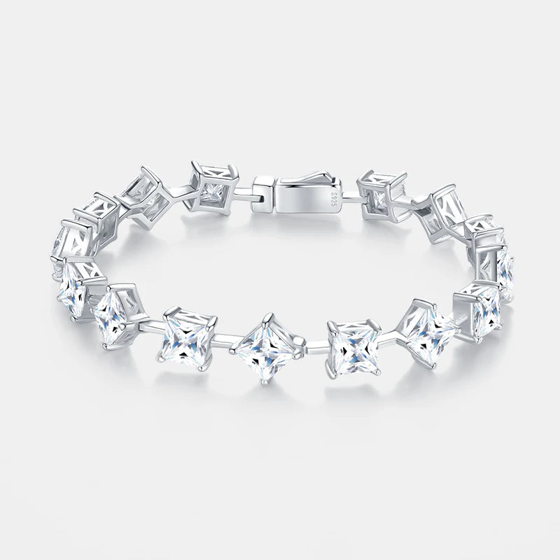 925 Silver VVS1 Moissanite Princess Cut Star Design Luxury Fine Jewelry Sparkling Moissanite Tennis Bracelet