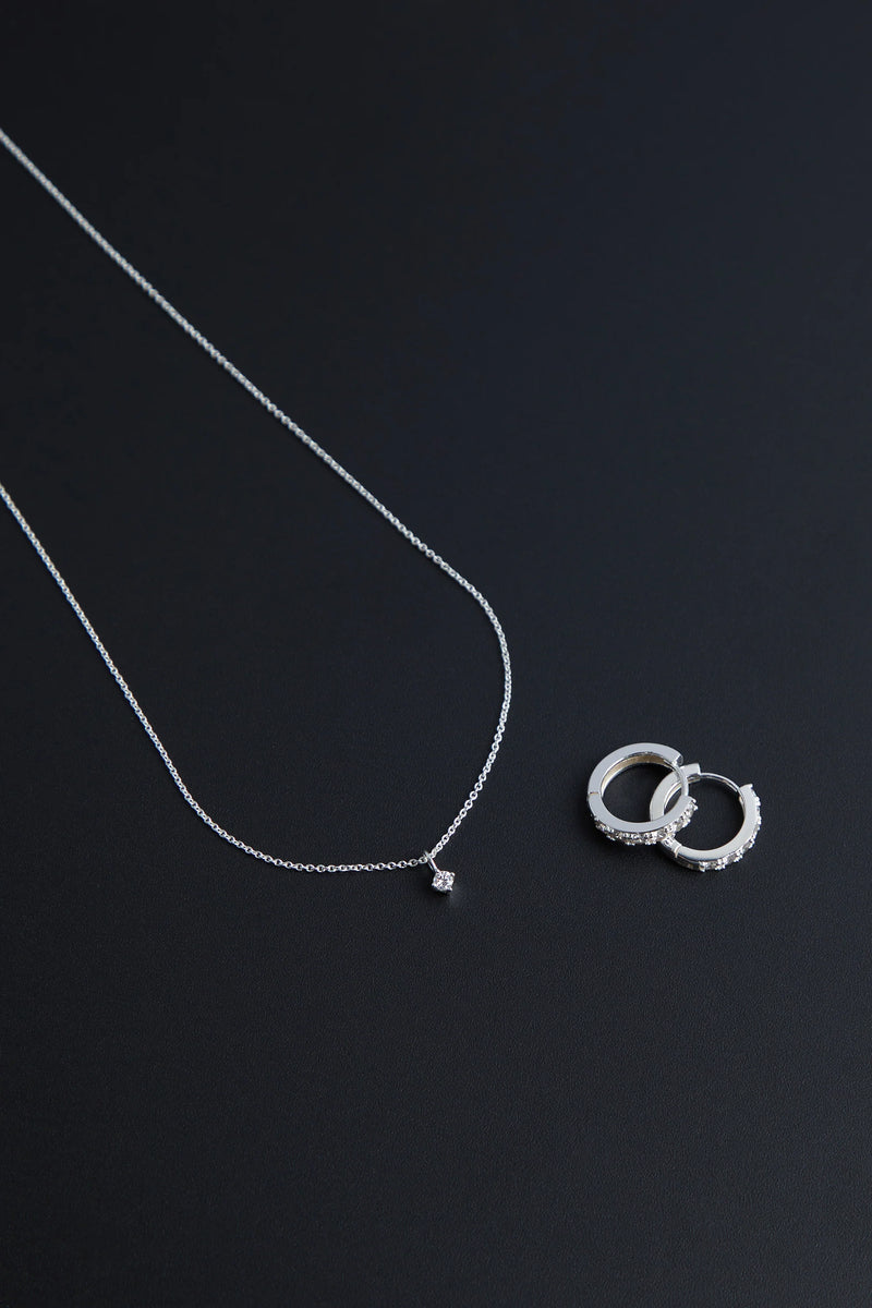 Silver necklace and matching hoop earrings gift set