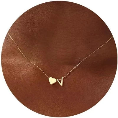 18K gold plated heart initial necklace