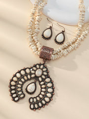 Retro Round Turquoise Flower Pendant Necklace Set – Vintage Style Jewelry