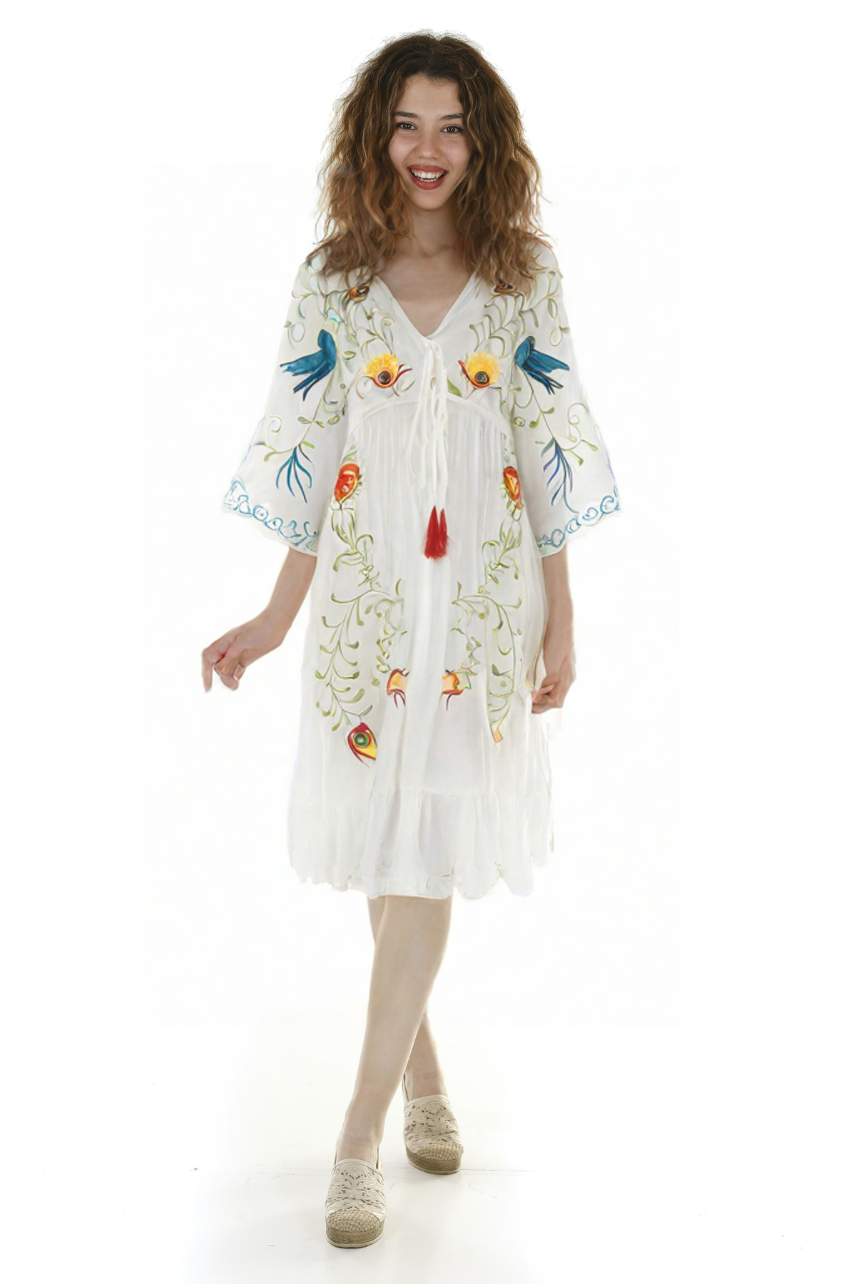 Bohemian flower embroidery hollowed out tassel decoration retro style goddess long dress
