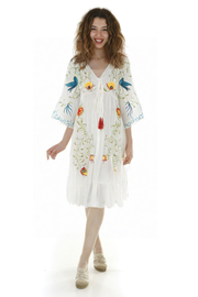 Bohemian flower embroidery hollowed out tassel decoration retro style goddess long dress