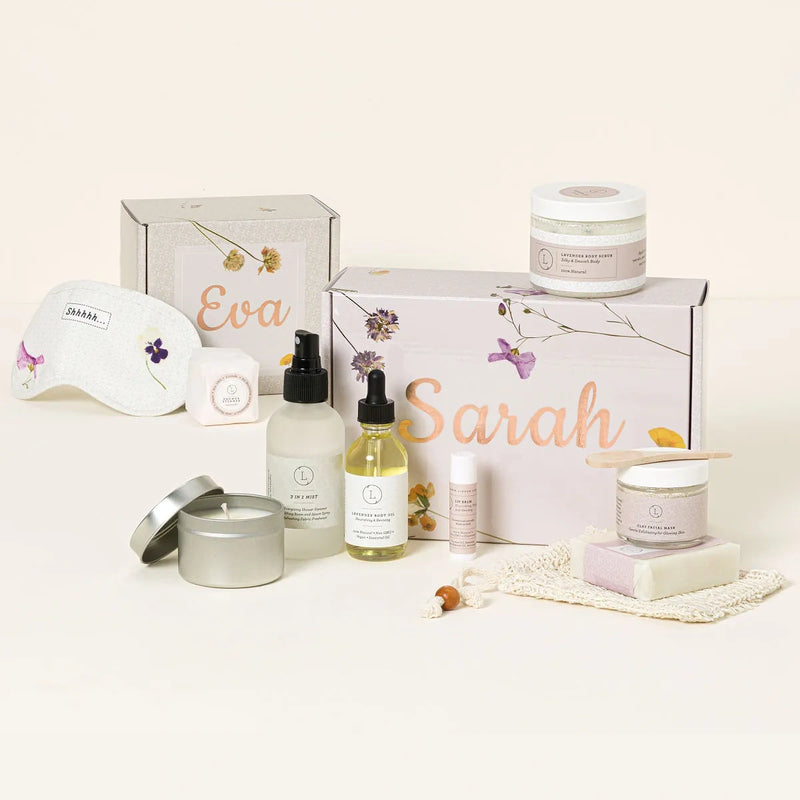 Personalized self-care gift set with bath and body items