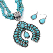 Retro Round Turquoise Flower Pendant Necklace Set – Vintage Style Jewelry