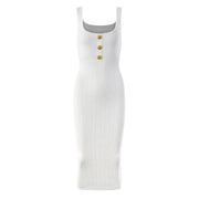Knitted dress with U-neck strap and gold buckle design, exuding a sense of temperament and covering buttocks, sexy dress