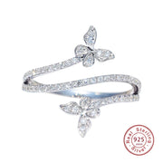 Elegant Double Butterfly 925 Sterling Silver Ring with Clear Zircon Diamonds - Ideal Wedding Engagement Gift Jewelry