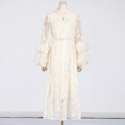 mesh waist length embroidered solid color dress for women