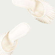 Summer metal leather hollowed out thin heel slippers with round toe and thin straps, and a high heel toe wrap