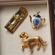 Jj Vintage Cat Mirror Brooch Retro European and American Style