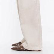 Pointed shallow mouth low heel rivet white single shoe belt buckle thick heel soft small leather shoes