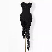 Strap strapless dress with tassels, high slit, slimming one step, buttocks wrapped dress