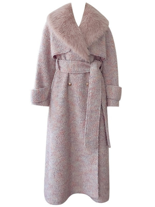 High Quality Slim Overcoat For Women Detachable Fur Collar Long Sleeve Belt Waist Thicken Elegant Coat