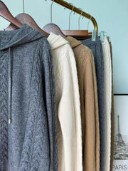 Casual cashmere suit twist knitted hooded sweatshirt cardigan leggings and trousers two piece set