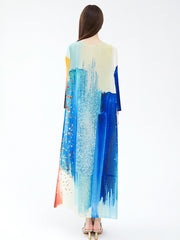 Pleated Ink Printed Dress Fall Winter New Designer Trendy Casual Elegant Dresses Christmas Outfits
