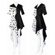 Halloween Cruella Costume Cosplay Evil Queen Black White Coat Evening Party Dress Fashion Emma Magic Performance Oufit