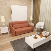 Full size Morden Deisgn vertical Murphy bed with sofa and drawers, white wall bed, space saving hidden bed with new gas pillars