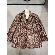 Explosive leopard print fashion genuine leather sheepskin high-end feeling slim fit suit design sense loose and versatile top