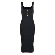 Knitted dress with U-neck strap and gold buckle design, exuding a sense of temperament and covering buttocks, sexy dress