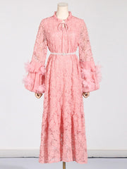 mesh waist length embroidered solid color dress for women