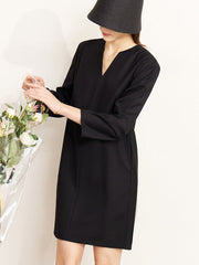 Fashion Women's Dress New V-neck Loose Solid Color Wrist Sleeve Above Knee Dresses Female Temperament Autumn