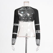 Slim fit and slim cardigan with a niche design sense Heavy duty diamond inlaid ultra short jacket for women