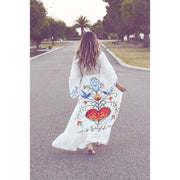Bohemian flower embroidery hollowed out tassel decoration retro style goddess long dress