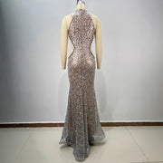 Colorful Diamond Decorated Fitted Round Neck Halter Bodycon Party Dress