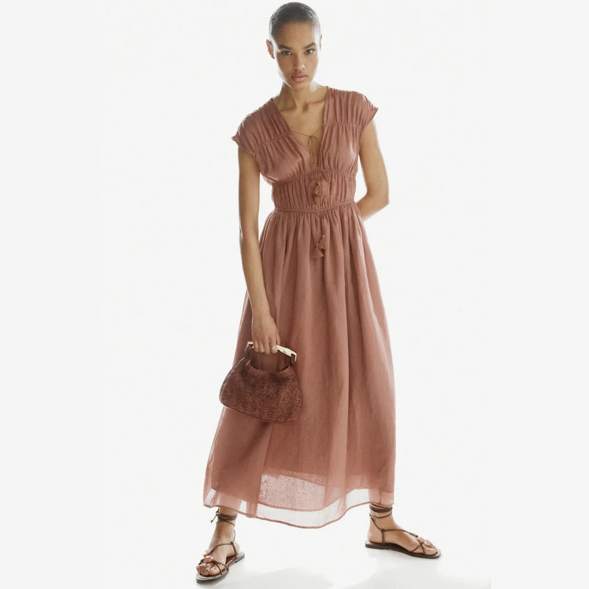 Drawstring-detail Ramie Dress