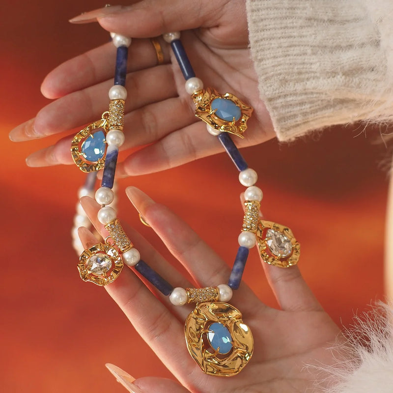 Niche Medieval Vintage Pearl Beaded Necklace Sweater Chain Pendant by Designer Alexis Bittar