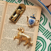 Jj Vintage Cat Mirror Brooch Retro European and American Style