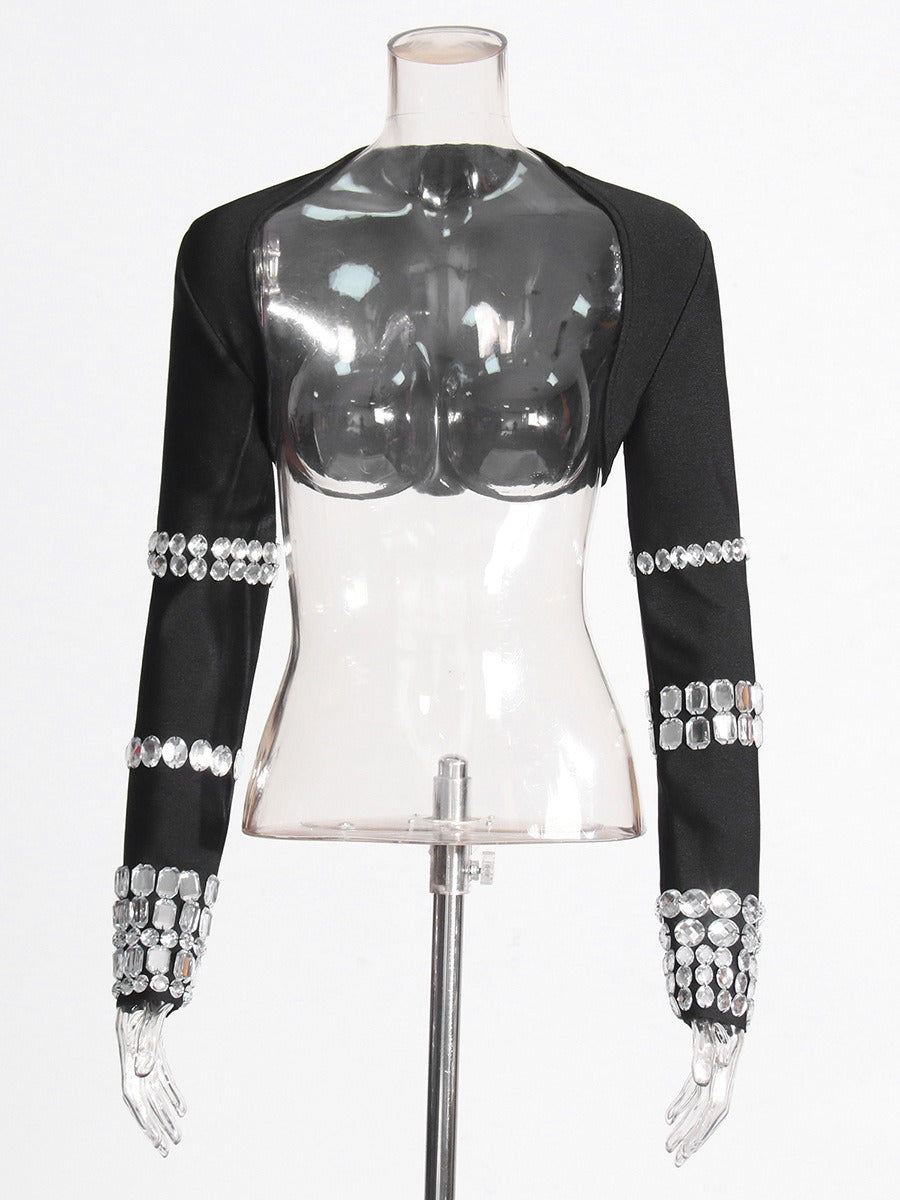 Slim fit and slim cardigan with a niche design sense Heavy duty diamond inlaid ultra short jacket for women