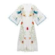 Bohemian flower embroidery hollowed out tassel decoration retro style goddess long dress