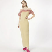 Slim French dress women's feather strapless skirt