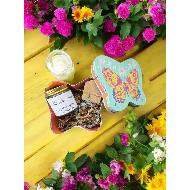 Birthday gift box with jewelry and mug