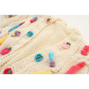 Heavy industry Fried Dough Twists twisted coarse needle hand knitting three-dimensional flower decoration medium length knitting cardigan coat for women