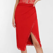 Womens Solid Color Sexy Lace Casual Dress