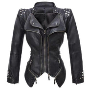Tailed slim fit waist versatile jacket motorcycle willow nail leather jacket