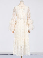 mesh waist length embroidered solid color dress for women