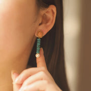 Fritillaria Retro Natural Pearl Turquoise Earrings Niche Original Design Vintage Middle Ancient Ear Clip Without Ear Hole
