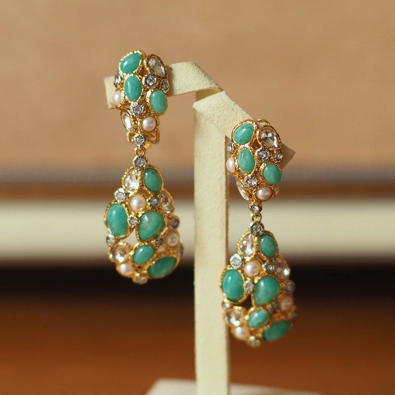 Fashion Heavy Industry Turquoise Vintage Retro Emerald Alexis Bittar Ear Clip No Ear Holes
