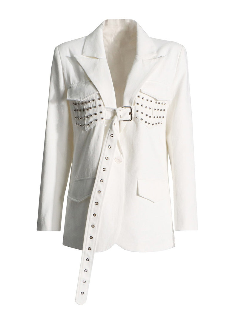 Personalized Australian Show Solid Color Suit New Design Sense Heavy Industry Nail Diamond Lace up Outline Suit Coat for Women