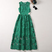 Green patchwork mid length dress for women's summer and autumn